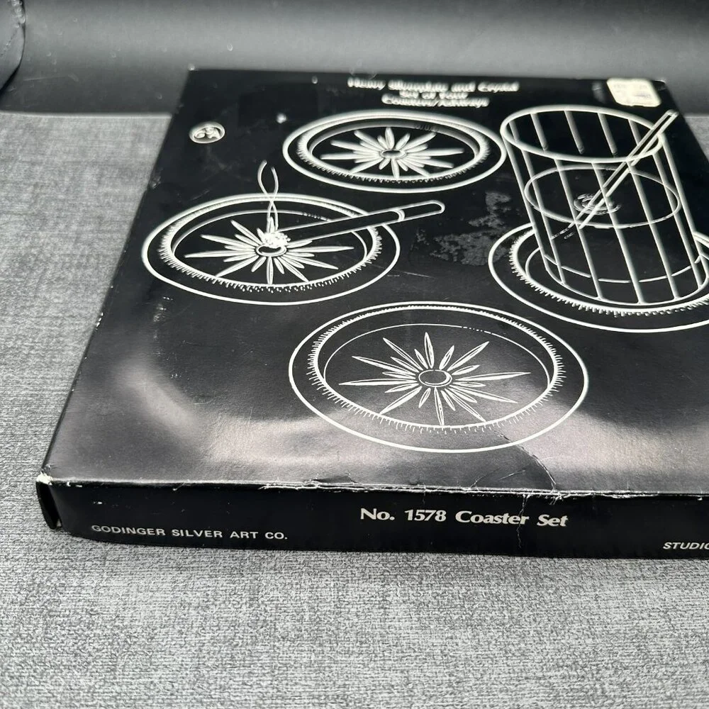 Vtg Godinger Silver Plated Crystal Coasters Starburst Pattern Italy NOS Boxed
